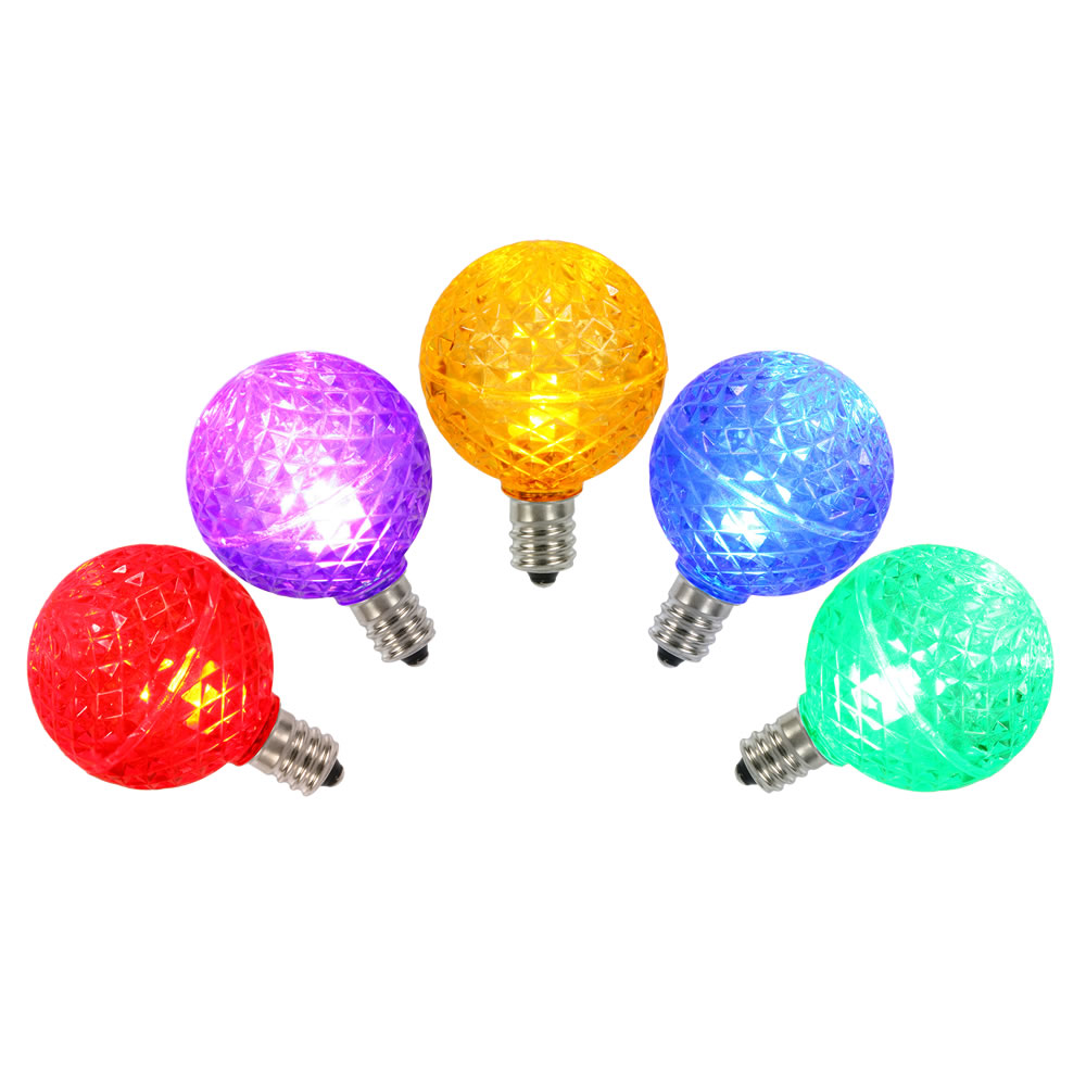 Christmastopia.com 5 LED G40 Globe Multi Color Faceted Retrofit C7 Socket Christmas Replacement Bulbs