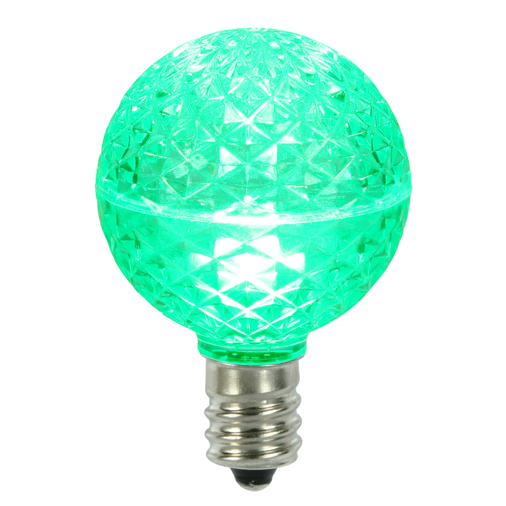 Christmastopia.com 25 LED G50 Globe Green Faceted Retrofit C9 E17 Socket Christmas Replacement Bulbs