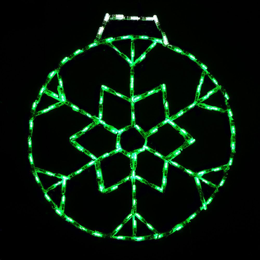 Snowflake Ornament Small Green LED Lighted Outdoor Assorted Decoration Set Of 2