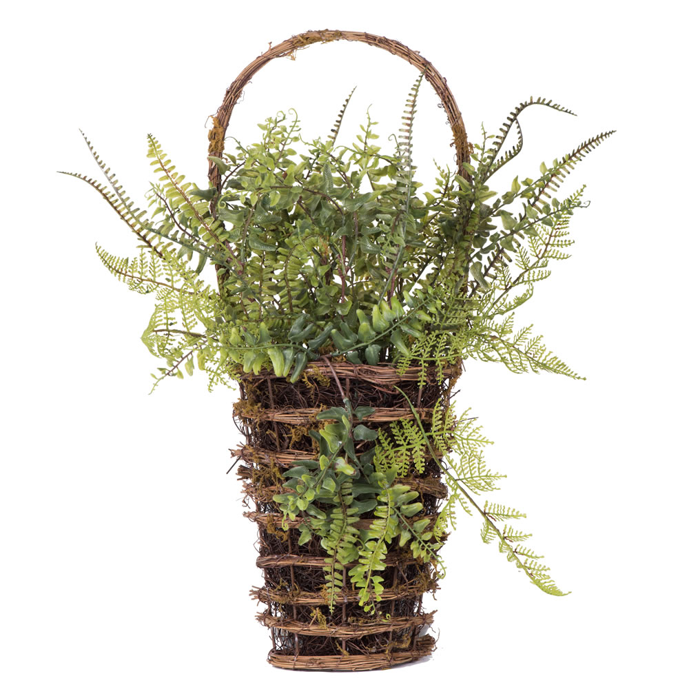 21 Inch Artificial Green Fern Hanging Wall Basket
