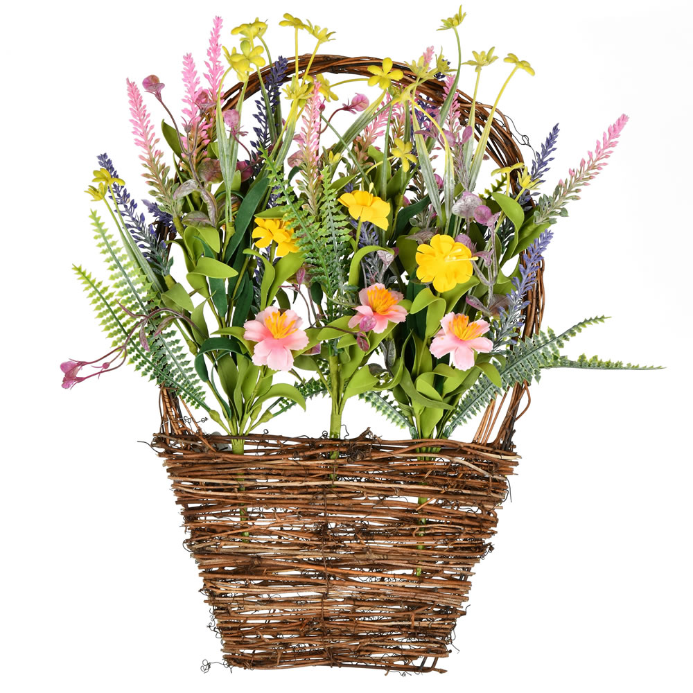 16 Inch Decorative Artificial Pink Wild Flower Easter Basket Decoration