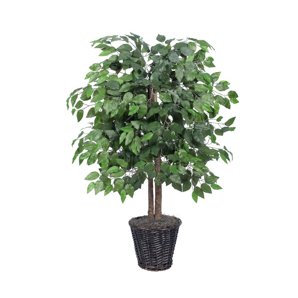 4 Foot Artificial Ficus Bush in Decorative Rattan Basket