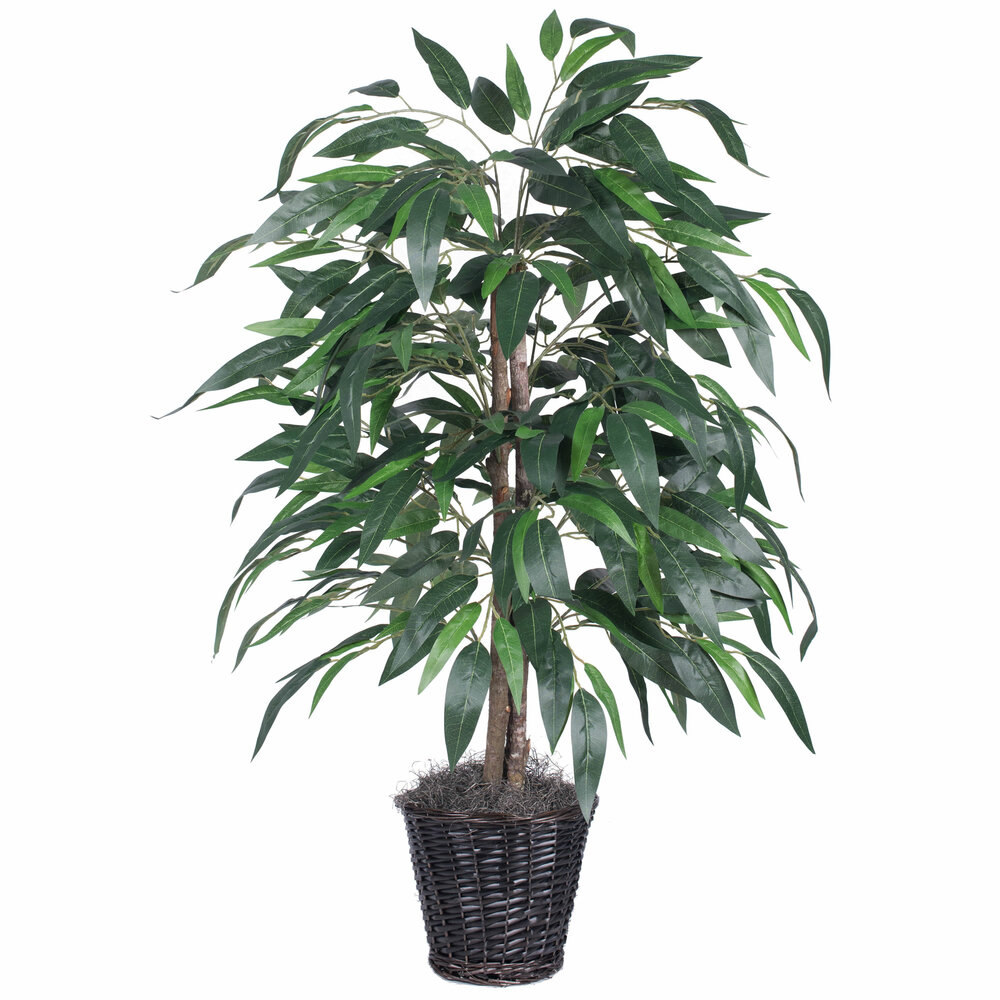 4 Foot Artificial Mango Bush in Decorative Rattan Basket