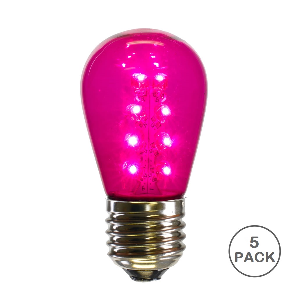 5 LED S14 Patio Transparent Pink Plastic Retrofit Replacement Bulbs