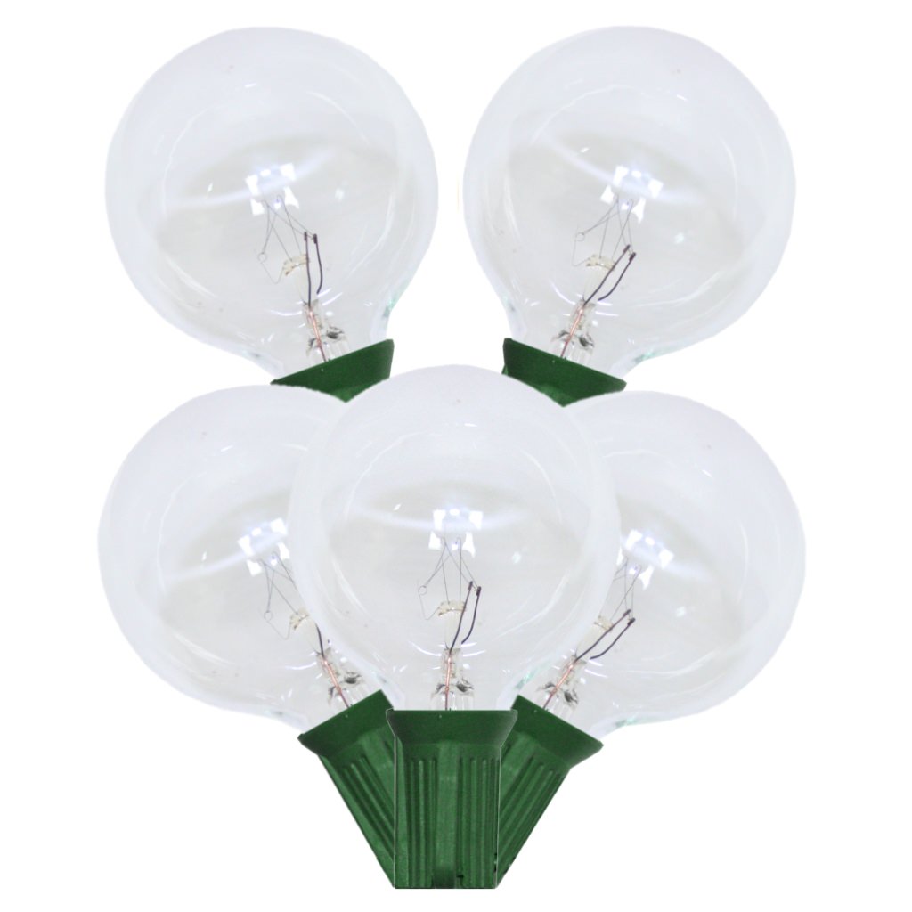 15 Incandescent G50 Globe Clear C7 Socket Christmas Light Set Green Wire