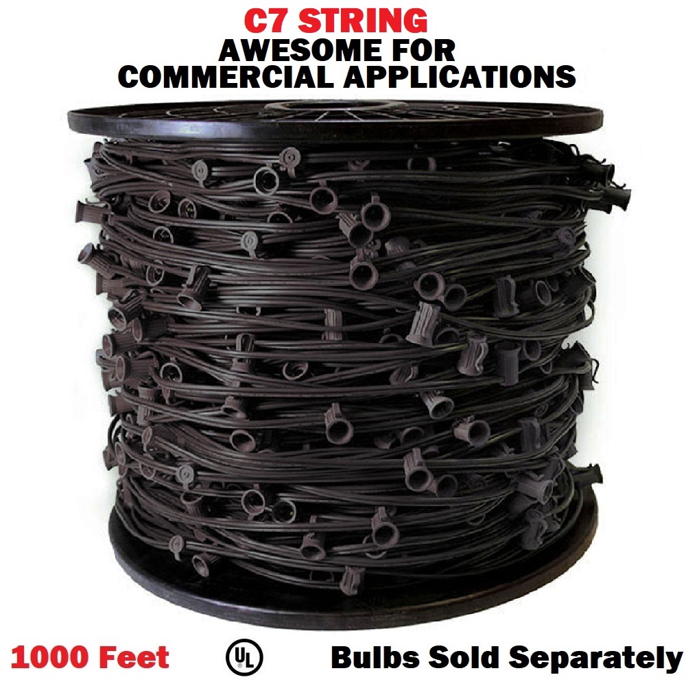 Christmastopia.com - 1000 Foot C7 Night Light Socket Spool Christmas Light Cord 18 Gauge Black Wire 12 Inch Spacing