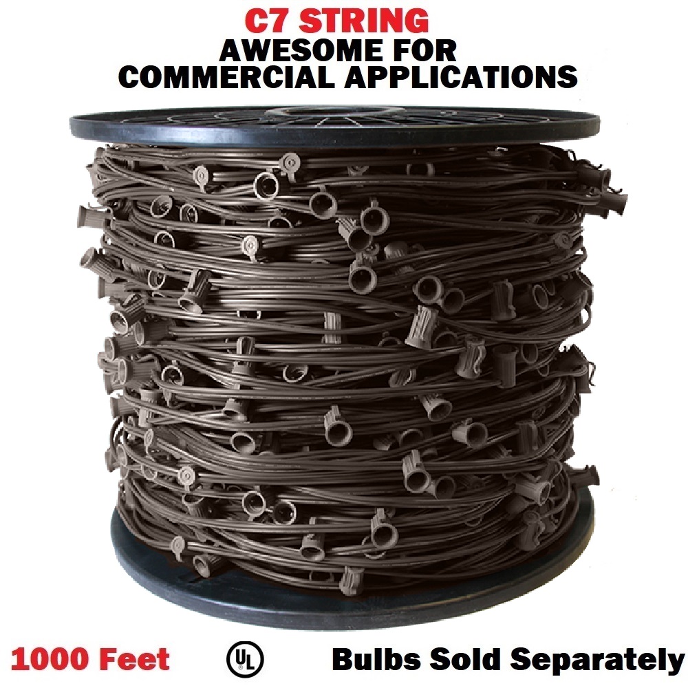 1000 Foot C7 Light String 12 Inch Spacing Brown Wire