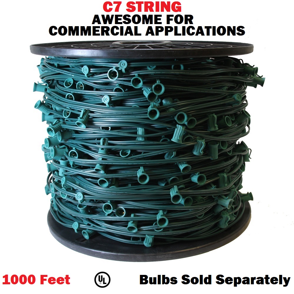 Christmastopia.com 1000 Foot C7 Socket Spool 18 Gauge Green Wire 6 Inch Spacing