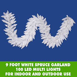 9 Foot White Spruce Christmas Garland 100 Multi LED 5MM Lights