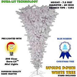 7.5 Foot Sparkle White Upside Down Lighted Artificial Christmas Tree