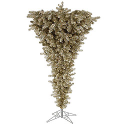 9 Foot Champagne Upside Down Artificial Christmas Tree 1000 LED Warm White Lights
