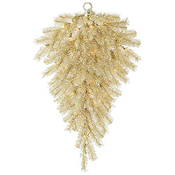 Christmastopia.com - 3 Foot White Gold Tinsel Artificial Christmas Teardrop 50 Clear Lights