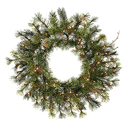 24 Inch Prelit Mixed Country Artificial Christmas Wreath 50 Clear Lights