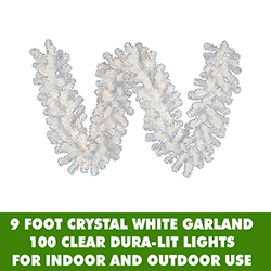 9 Foot Crystal White Garland 100 DuraLit Lights