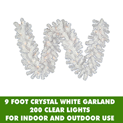 9 Foot Crystal White Garland 200 Clear Lights