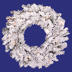 48 Inch Flocked Alaskan Wreath 150 DuraLit Clear Lights
