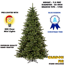 7.5 Foot Camdon Fir Lighted Artificial Christmas Tree With Clear Tree Lights