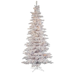 Christmastopia.com - 7.5 Foot Flocked White Slim Artificial Christmas Tree 400 DuraLit Clear Lights