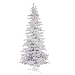 Christmastopia.com - 7.5 Foot Flocked White Slim Artificial Christmas Tree 400 LED Multi Lights