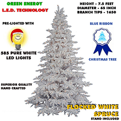 7.5 Foot Flocked White Spruce Lighted Artificial Christmas Tree White Lights