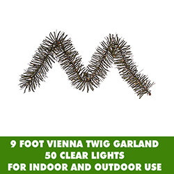 9 Foot Vienna Twig Garland 50 Clear Lights