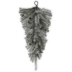 30 Inch Frosted Pistol Pine Artificial Christmas Teardrop Unlit Featuring Real Pine Cones