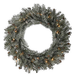 30 Inch Frosted Pistol Pine Wreath 50 Clear Lights