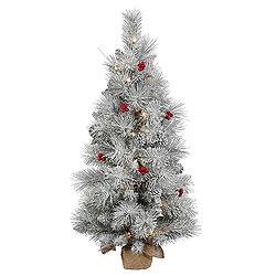 3 Foot Frosted Mixed Berry Pine Artificial Christmas Tree 50 Clear Lights