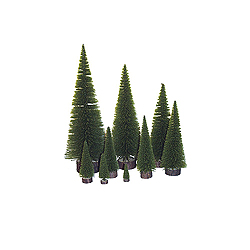 7 Inch Moss Green Pine Village Tree 4 per Set