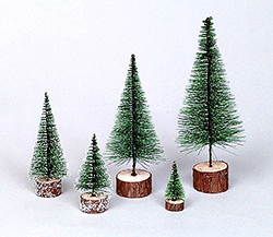 5 Inch Frosted Green Village Tree 6 per Set