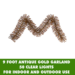 9 Foot Antique Gold Mini Garland 50 Clear Lights