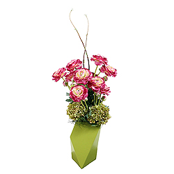 Christmastopia.com - Purple Ranunculus Artificial Floral Arrangment Chartreuse Geometric Vase
