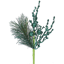 Emerald Glitter Sequin Berry Pine Decorative Artificial Christmas Spray Set of 12