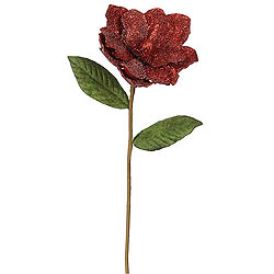 26 Inch Red Magnolia Glittered Edge