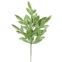 6 Green Glitter Bay Leaf Decorative Artificial Christmas Floral Spray