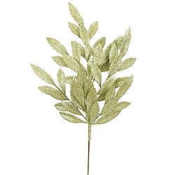 6 Lime Green Glitter Bay Leaf Decorative Artificial Christmas Floral Spray