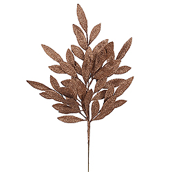 6 Chocolate Brown Glitter Bay Leaf Decorative Artificial Christmas Floral Spray
