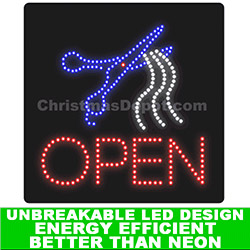 Hair Cut LED Flashing Lighted Open Sign