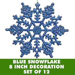 8 Inch Blue Glitter Snowflake Set Of 12