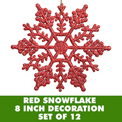 8 Inch Red Glitter Snowflake Set Of 12