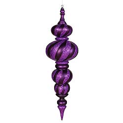 43 Inch Purple Matte Finish with Glitter Swirl Finial Christmas Ornament Shatterproof