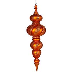 43 Inch Burnish Orange Matte Finish with Glitter Swirl Finial Christmas Ornament Shatterproof