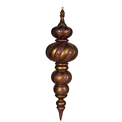 43 Inch Chocolate Matte Finish with Glitter Swirl Finial Christmas Ornament Shatterproof