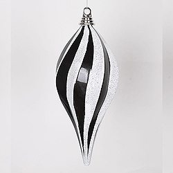 12 Inch Black And White Candy Glitter Swirl Drop Ornament