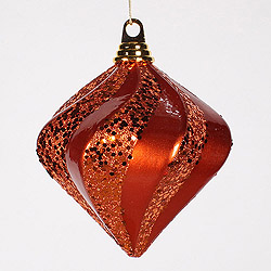 6 Inch Orange Candy Glitter Swirl Diamond Christmas Ornament