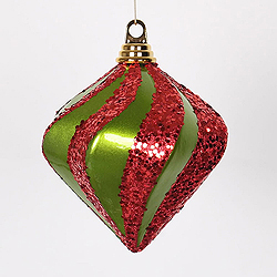 6 Inch Lime And Red Candy Glitter Swirl Diamond Christmas Ornament