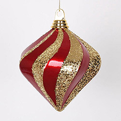 6 Inch Red and Gold Candy Glitter Swirl Diamond Christmas Ornament
