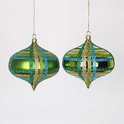 4 Inch Lime Turquoise And Gold Onion Ornament Assorted Finishes 4 per Set