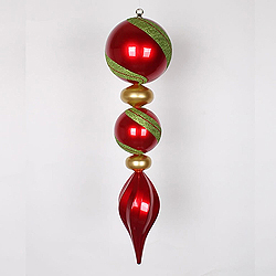 Jumbo 30.5 Inch Red and Gold Candy Finish with Lime Glitter Swirls Christmas Finial Ornament