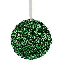 3 Inch Green Sequin Glitter Round Ornament 6 per Set